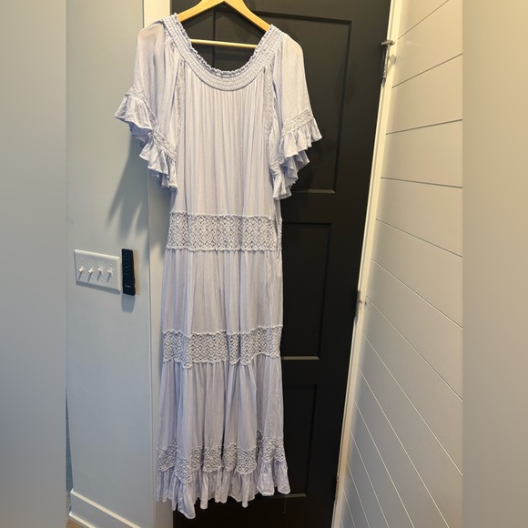 Free People Dream On Maxi Dress lace with pockets Xenon Blue Small NEW - Picture 9 of 12